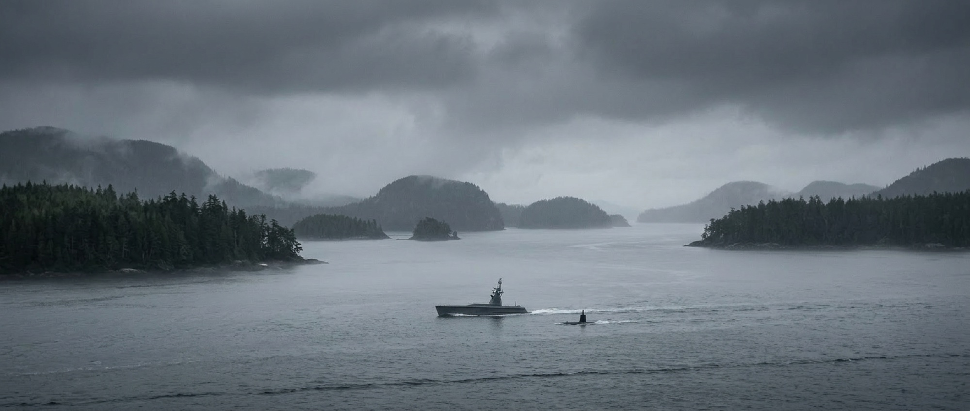 A fog-bound passage on the Salish Sea with an unmanned surface vessel on station